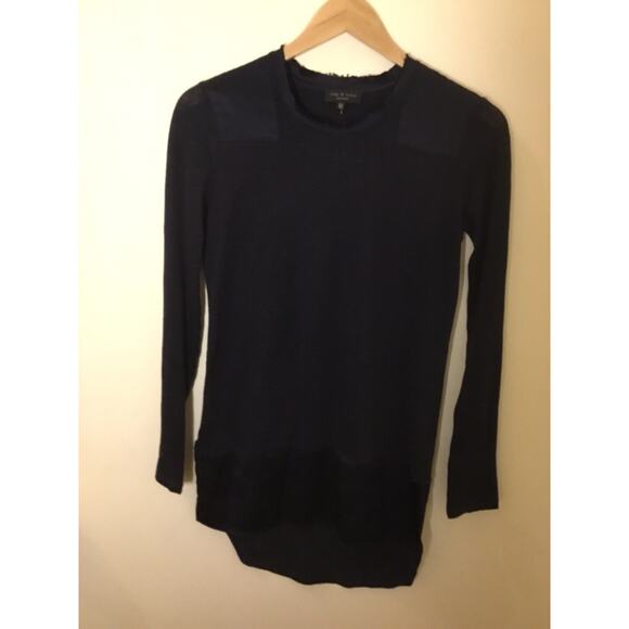 rag & bone Tops - Rag and Bone navy linen silk combo long sleeve Crewneck tunic Top